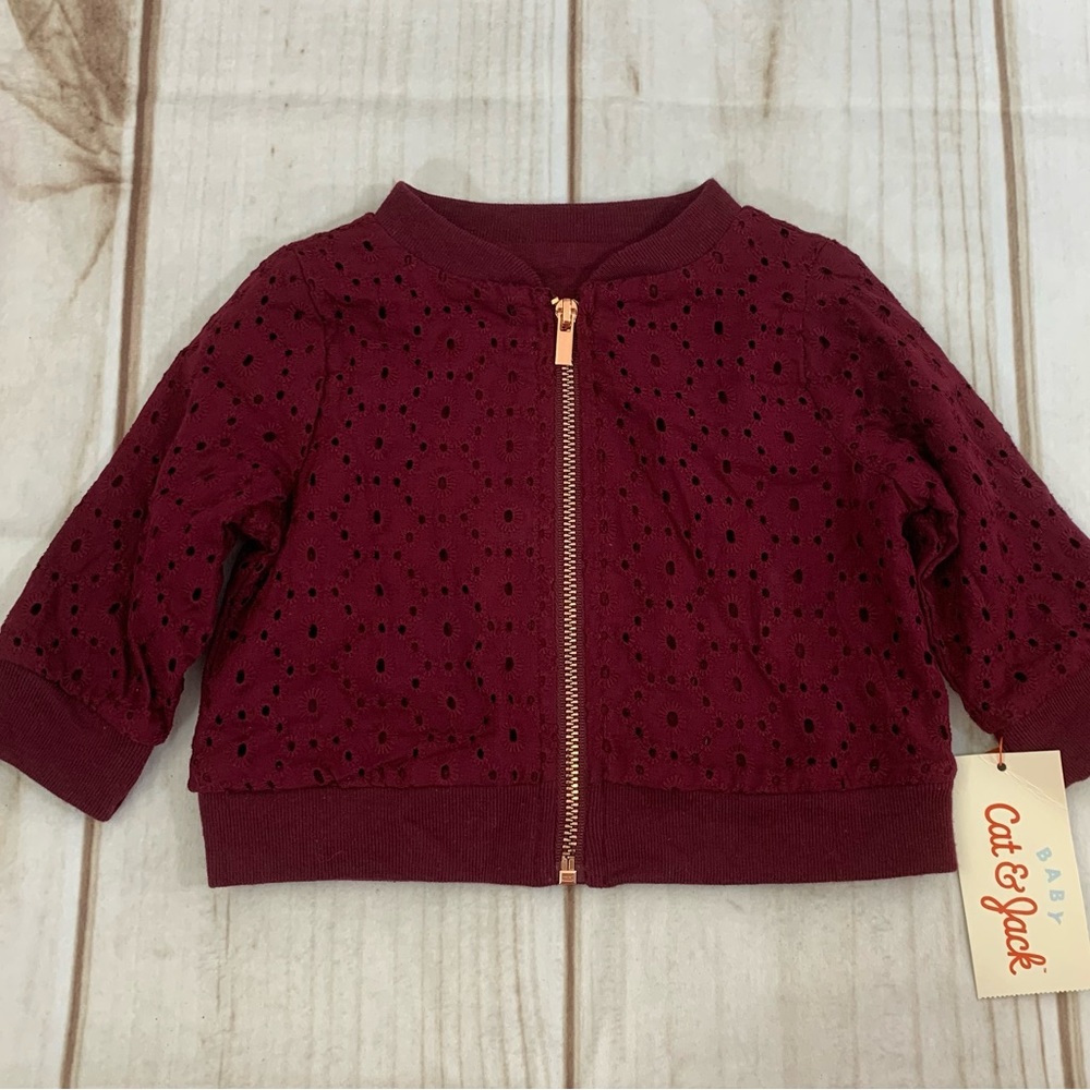 Cat & Jack Eyelet Maroon Light Weight Jacket 0-3M